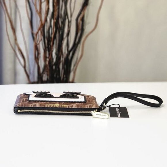 NEW! KARL LAGERFELD PARIS Logo Monogram Wristlet Clutch - Picture 13 of 15